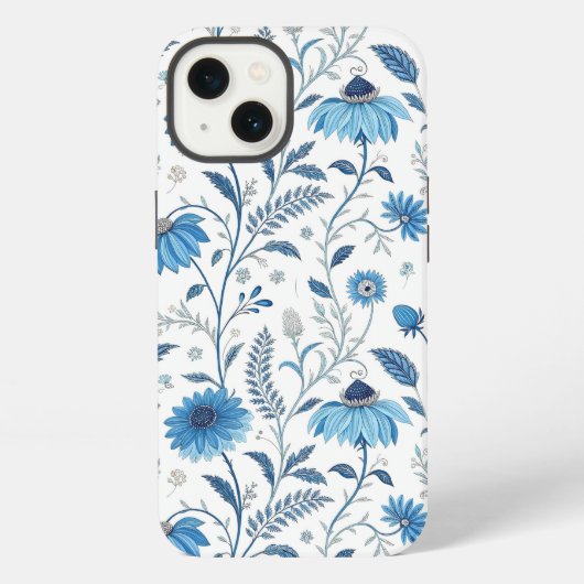 Chinoiserie Blue Echinacea Pattern iPhone Hoesje (Achterkant)