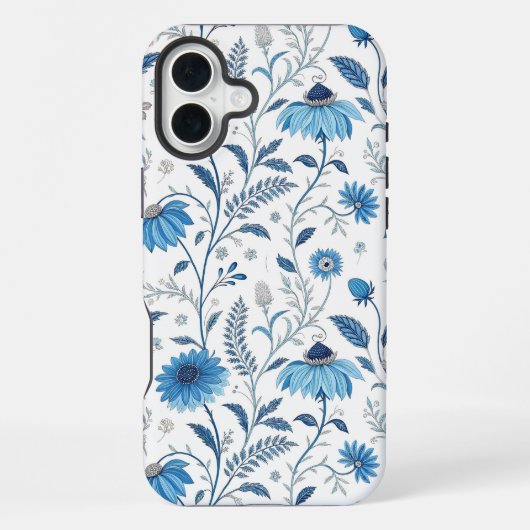 Chinoiserie Blue Echinacea Pattern iPhone Hoesje (Achterkant)