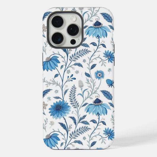 Chinoiserie Blue Echinacea Pattern iPhone Hoesje (Achterkant)