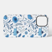 Chinoiserie Blue Echinacea Pattern iPhone Hoesje (Achterkant horizontaal)