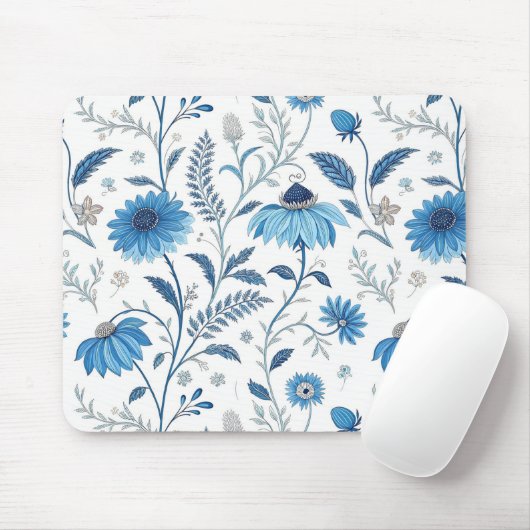 Chinoiserie Blue Echinacea Pattern Muismat (Met muis)