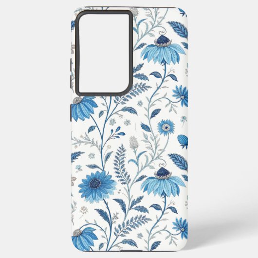 Chinoiserie Blue Echinacea Pattern Samsung Galaxy Hoesje (Achterkant)