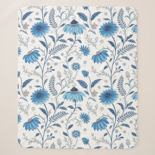 Chinoiserie Blue Echinacea Pattern Sherpa Deken (Voorkant)