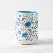 Chinoiserie Blue Echinacea Pattern Tweekleurige Koffiemok (Center)