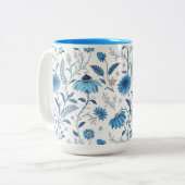 Chinoiserie Blue Echinacea Pattern Tweekleurige Koffiemok (Voorkant links)