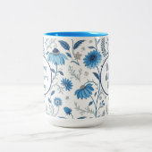 Chinoiserie Blue Echinacea Pattern Tweekleurige Koffiemok (Center)