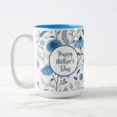 Chinoiserie Blue Echinacea Pattern Tweekleurige Koffiemok (Links)