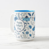 Chinoiserie Blue Echinacea Pattern Tweekleurige Koffiemok (Voorkant links)