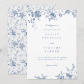 Chinoiserie Blue Elegante bruiloft uitnodiging (Voorkant / Achterkant)