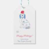 Chinoiserie Blue en White Dog Santa Hat Feestdagen Cadeaulabel (Voorkant)