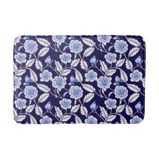 Chinoiserie Blue en White Floral Hampton Willow Badmat (Voorkant)