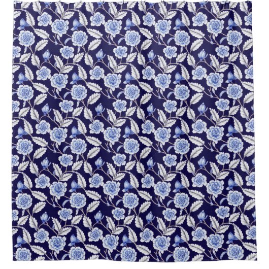 Chinoiserie Blue en White Floral Hampton Willow Douchegordijn (Voorkant)