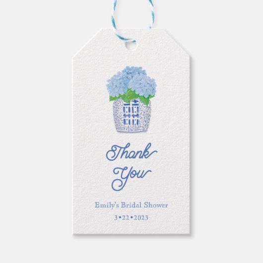 Chinoiserie Blue en White Hydrangea Dank u Label Cadeaulabel (Voorkant)