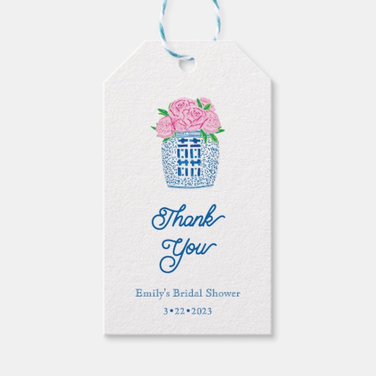 Chinoiserie Blue en White Hydrangea Dank u Label Cadeaulabel (Voorkant)