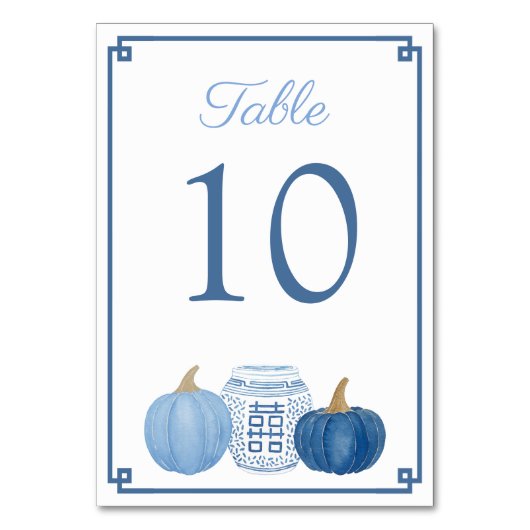 Chinoiserie Blue en White Pumpkins Fall Wedding Kaart (Achterkant)