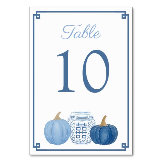 Chinoiserie Blue en White Pumpkins Fall Wedding Kaart (Voorkant)