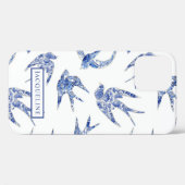 Chinoiserie Blue en White Swallows Birds w Name Case-Mate iPhone Case (Achterkant (horizontaal))