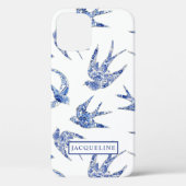 Chinoiserie Blue en White Swallows Birds w Name Case-Mate iPhone Case (Achterkant)