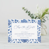 Chinoiserie Blue en White Wedding Save the Date Aankondiging (Staand voorkant)