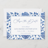Chinoiserie Blue en White Wedding Save the Date Aankondiging (Voorkant)