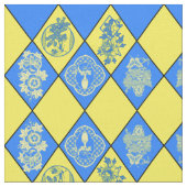 Chinoiserie Blue en Yellow Diamond Pattern Stof (Close Up)