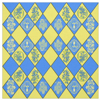 Chinoiserie Blue en Yellow Diamond Pattern Stof