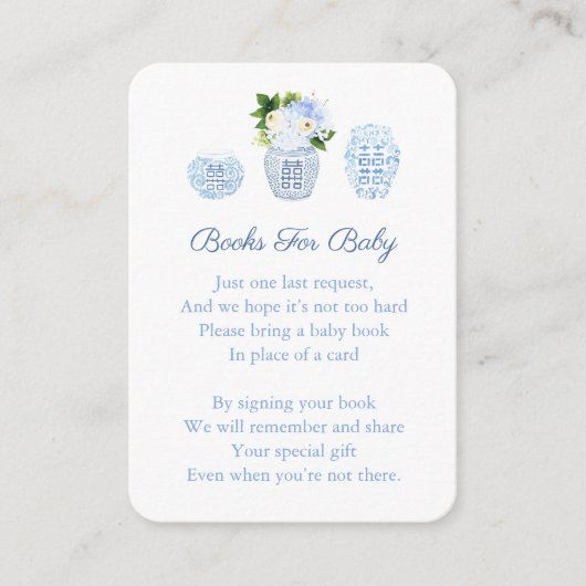 Chinoiserie Blue Floral Baby's Library Boekdouche Informatiekaartje (Voorkant)
