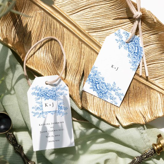 Chinoiserie Blue Floral Classic Wedding Monogram Cadeaulabel