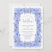 Chinoiserie Blue Floral Franse bruiloft Kaart (Voorkant)