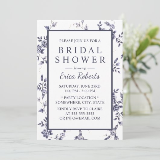 Chinoiserie Blue Floral Vrijgezellenfeest Kaart (Staand voorkant)