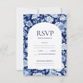 Chinoiserie Blue Floral Wedding RSVP Kaarten