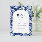 Chinoiserie Blue Floral Wedding RSVP Kaarten (Staand voorkant)