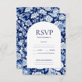Chinoiserie Blue Floral Wedding RSVP Kaarten (Voorkant / Achterkant)
