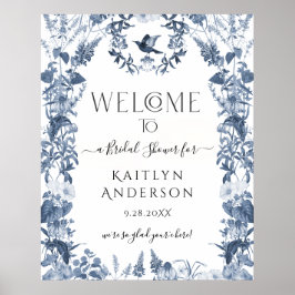 Chinoiserie Blue Floral Welkom Vrijgezellenfeest Poster