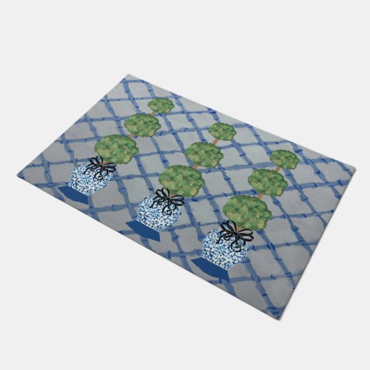 Chinoiserie Blue Ginger Jars Doormat Welcome Mat (Schuin)