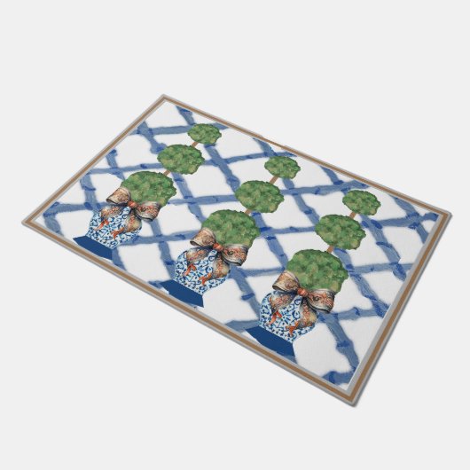 Chinoiserie Blue Ginger Jars Doormat Welcome Mat (Schuin)