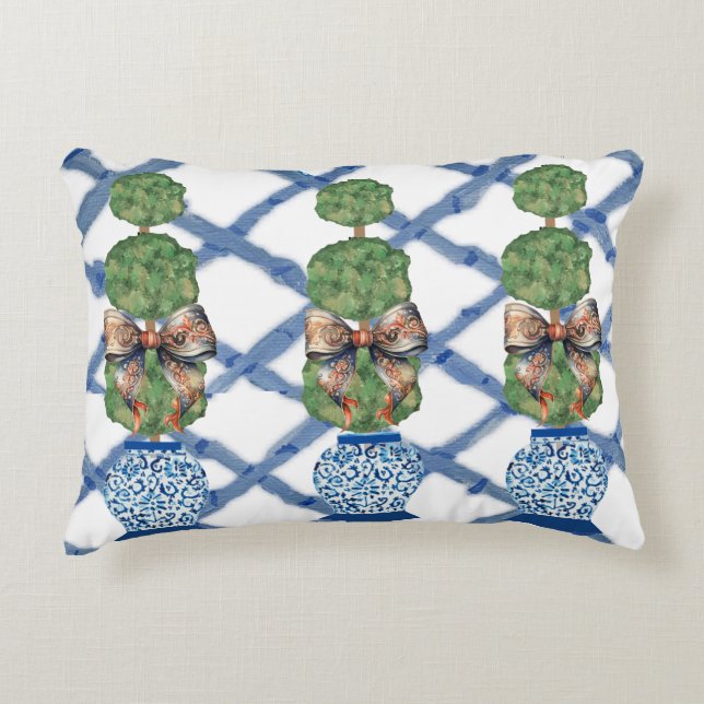 Chinoiserie Blue Ginger Jars lumbar Accent Kussen (Voorkant)