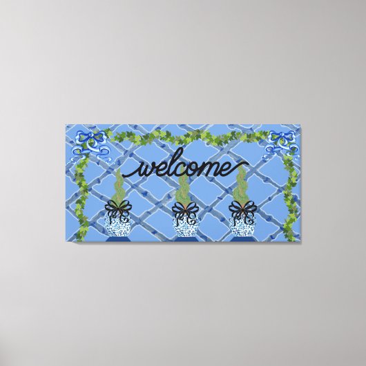 Chinoiserie Blue Ginger Jars Topiary Canvas Afdruk (Voorkant)