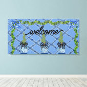 Chinoiserie Blue Ginger Jars Topiary Canvas Afdruk (Insitu (Houten vloer))