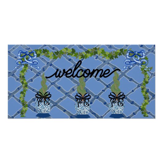 Chinoiserie Blue Ginger Jars Topiary Perfect Poster (Voorkant)