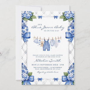 Chinoiserie Blue Jean Denim Preppy Baby Shower  Kaart