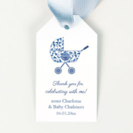 Chinoiserie Blue kinderwagen Baby shower Favor Tag Cadeaulabel