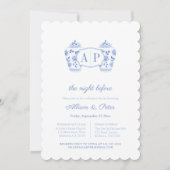 Chinoiserie Blue Monogram Huwelijksrepetitie Diner Kaart (Voorkant)