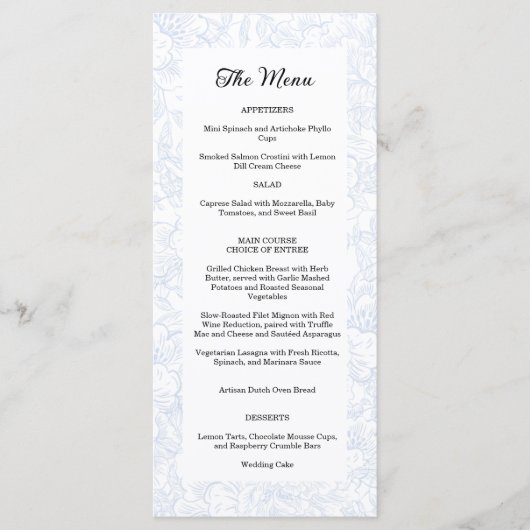 Chinoiserie Blue Peony Wedding Menu (Voorkant)