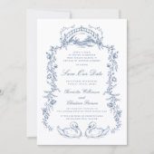 Chinoiserie blue photo save the date kaart (Voorkant)