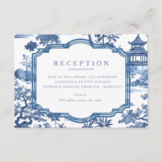 Chinoiserie Blue Receptie Kaart (Voorkant)