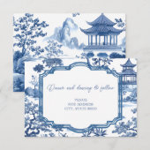 Chinoiserie Blue Receptie Kaart (Voorkant / Achterkant)