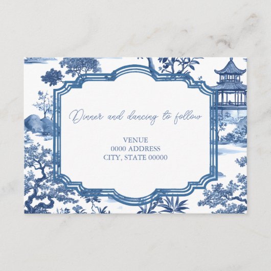 Chinoiserie Blue Receptie Kaart (Voorkant)
