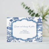 Chinoiserie Blue Receptie Kaart (Staand voorkant)