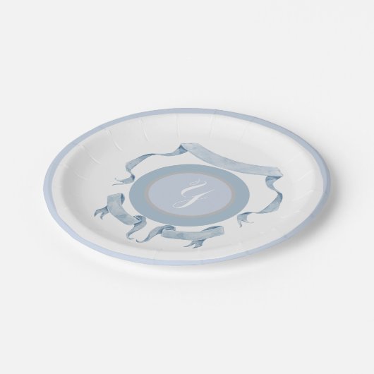 Chinoiserie Blue Ribbons Crest Shield Papieren Bordje (Gekanteld)